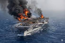امریکی طیارہ بردار بحری جہاز پر خوفناک آگ ،2 اہلکار زخمی