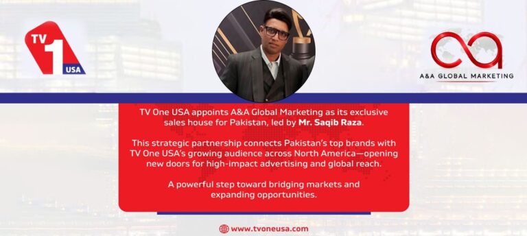 ٹی وی ون یو ایس اے نے’اے اینڈ اے گلوبل مارکیٹنگ‘ کو پاکستان میں  خصوصی سیلزہاؤس مقررکردیا