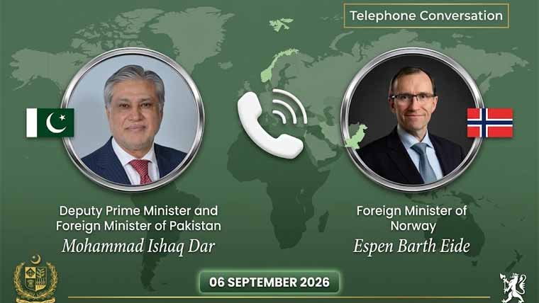 اسحاق ڈار کا ناروے کے ہم منصب ایسپن بارتھ ایدے سے ٹیلی فونک رابطہ
